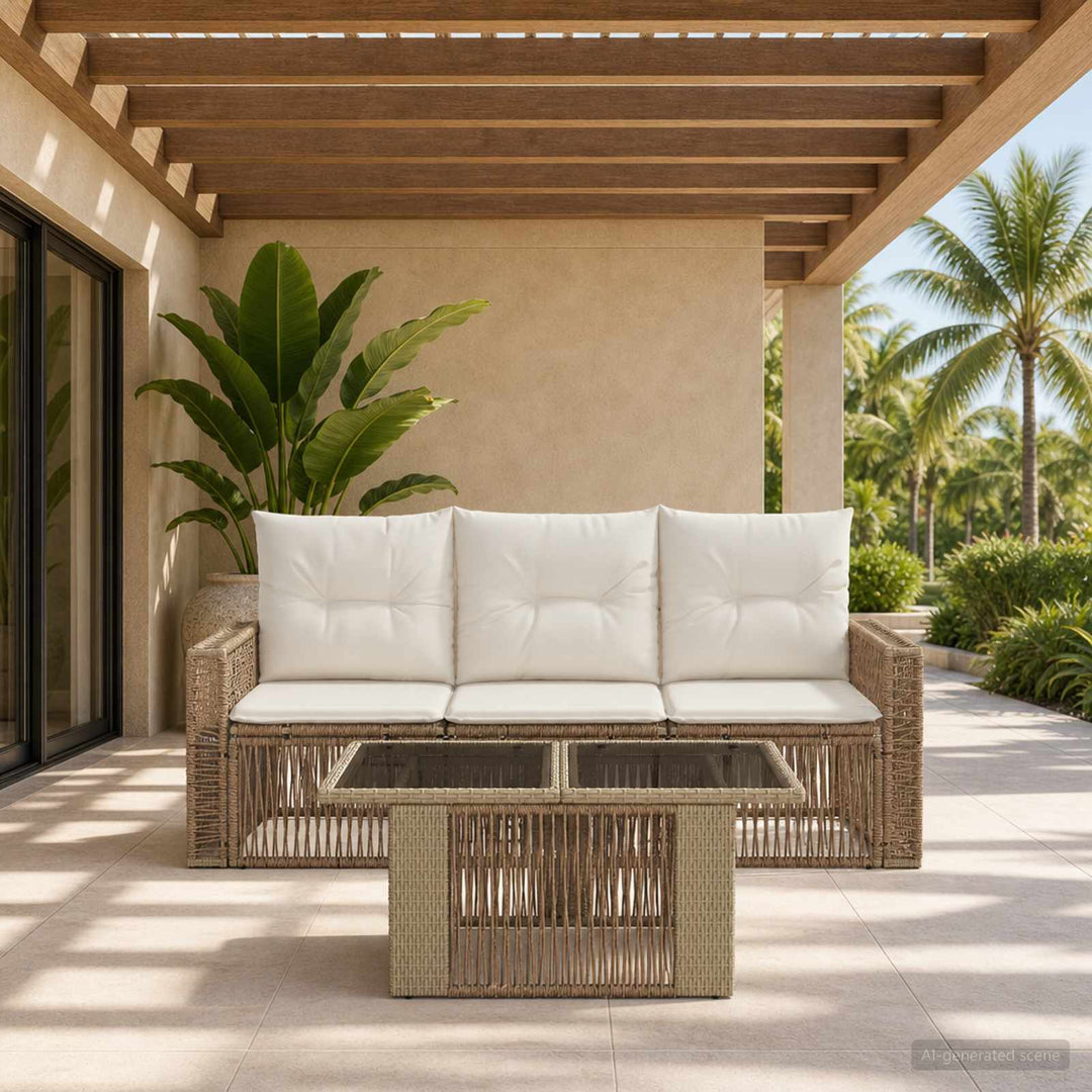 Havesofa Sæt 4 stk. Beige og cremehvid polyrattan