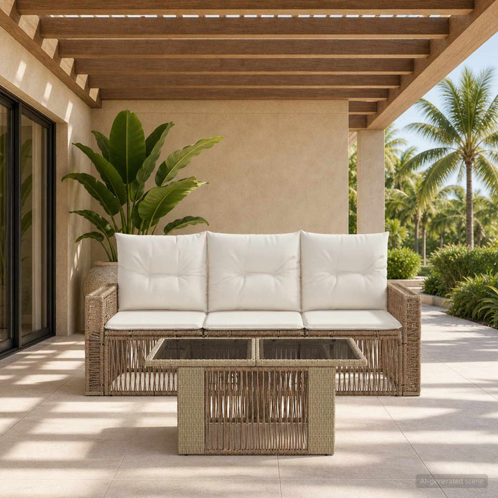 Havesofa Sæt 4 stk. Beige og cremehvid polyrattan