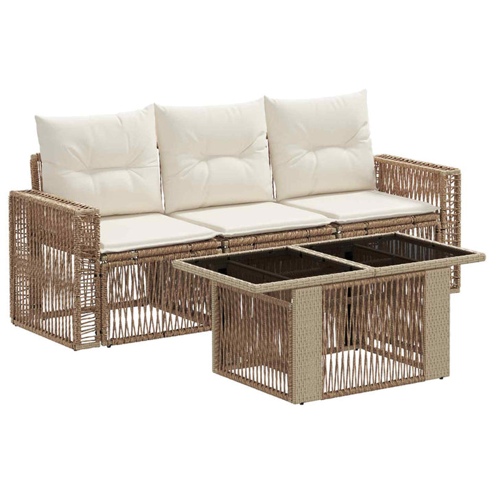 Havesofa Sæt 4 stk. Beige og cremehvid polyrattan