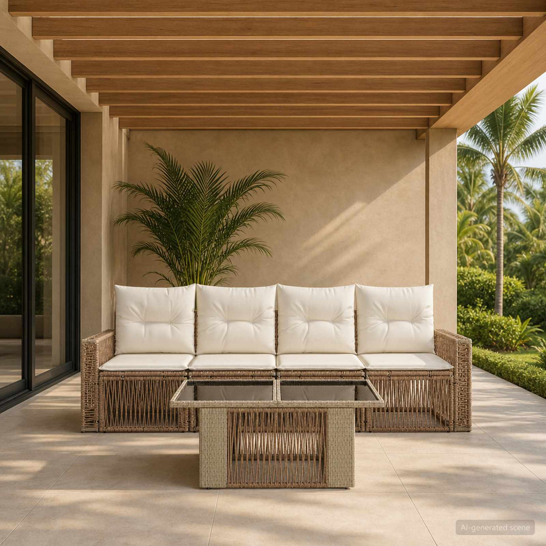 Havesofa Sæt 5 stk. Beige og cremehvid polyrattan