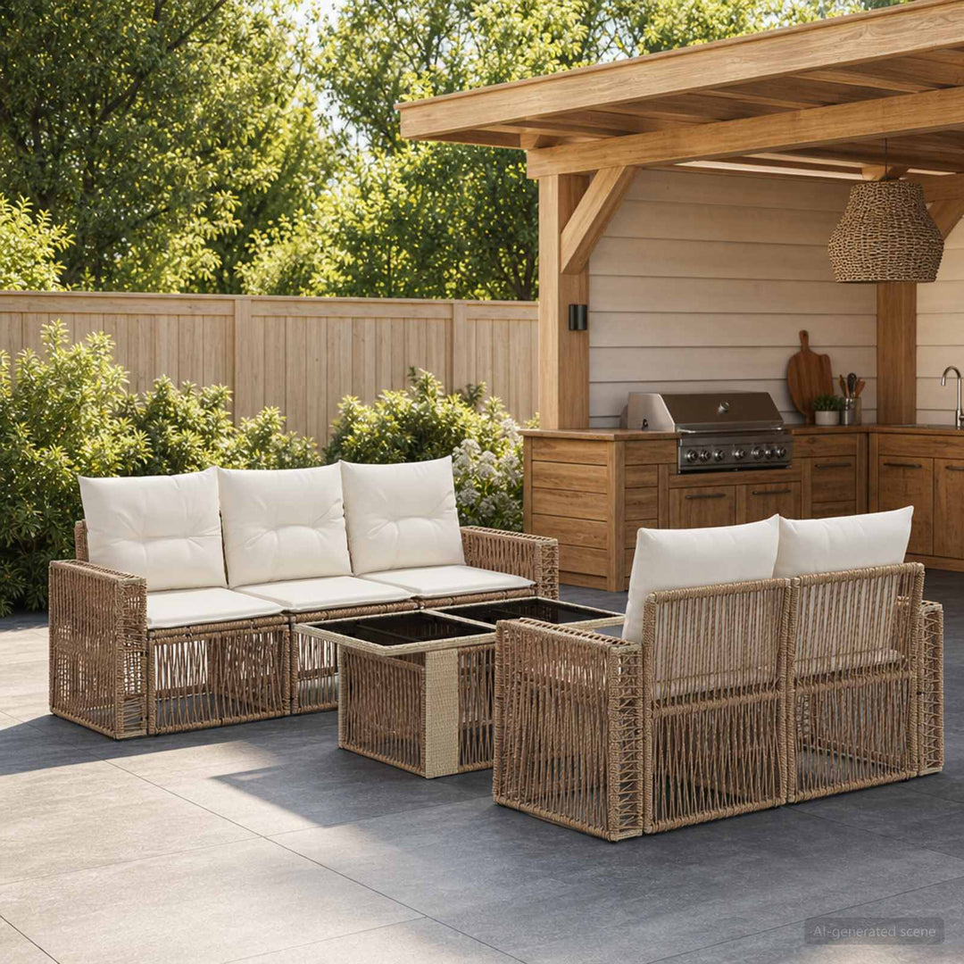 Havesofa Sæt 6 stk. Beige og cremehvid polyrattan