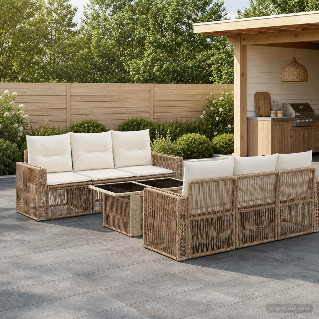 Havesofa Sæt 7 stk. Beige og cremehvid polyrattan