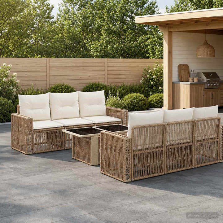 Havesofa Sæt 7 stk. Beige og cremehvid polyrattan
