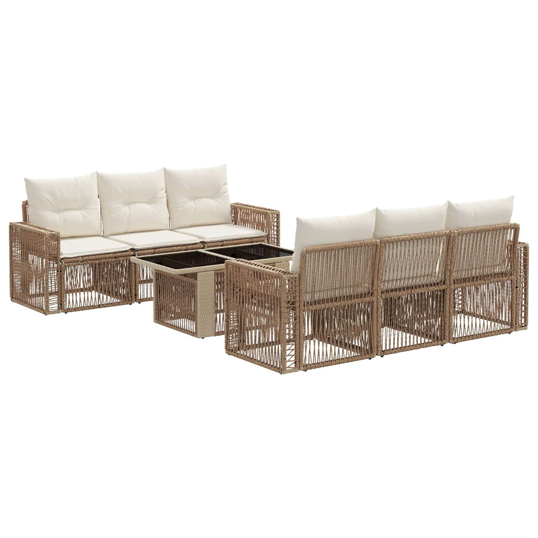 Havesofa Sæt 7 stk. Beige og cremehvid polyrattan