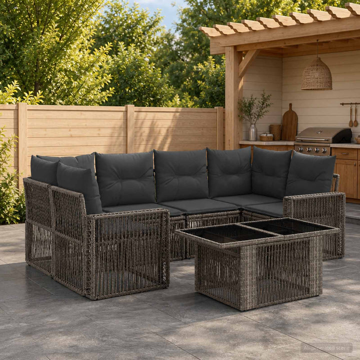 Havesofa Sæt 7 stk. Grå og Mørkegrå polyrattan