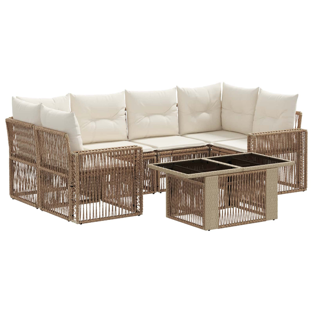 Havesofa Sæt 7 stk. Beige og cremehvid polyrattan