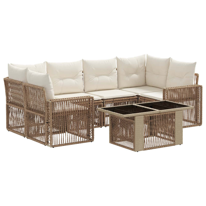 Havesofa Sæt 7 stk. Beige og cremehvid polyrattan