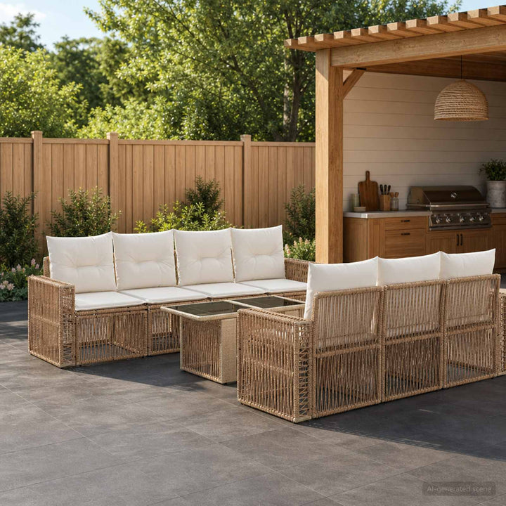 Havesofa Sæt 8 stk. Beige og cremehvid polyrattan