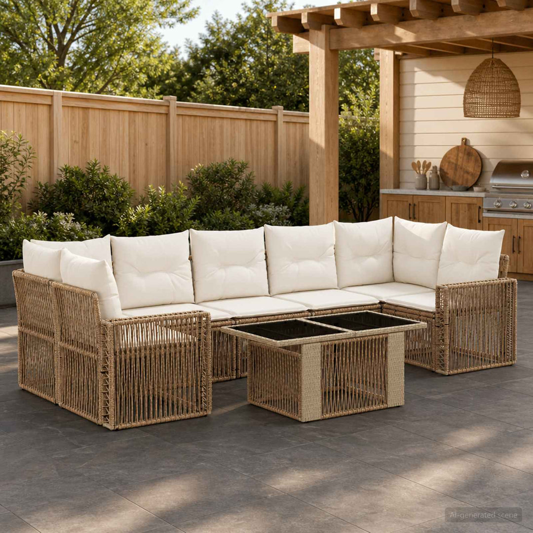 Havesofa Sæt 8 stk. Beige og cremehvid polyrattan
