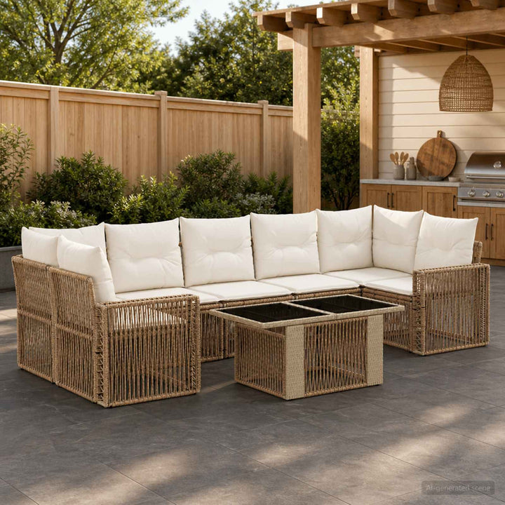 Havesofa Sæt 8 stk. Beige og cremehvid polyrattan