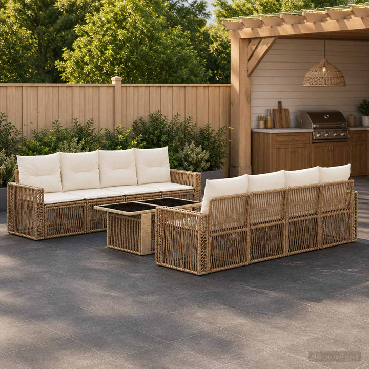 Havesofa Sæt 9 stk. Beige og cremehvid polyrattan