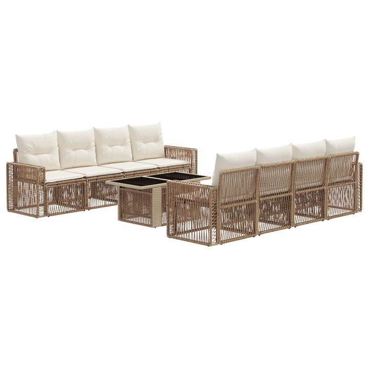 Havesofa Sæt 9 stk. Beige og cremehvid polyrattan