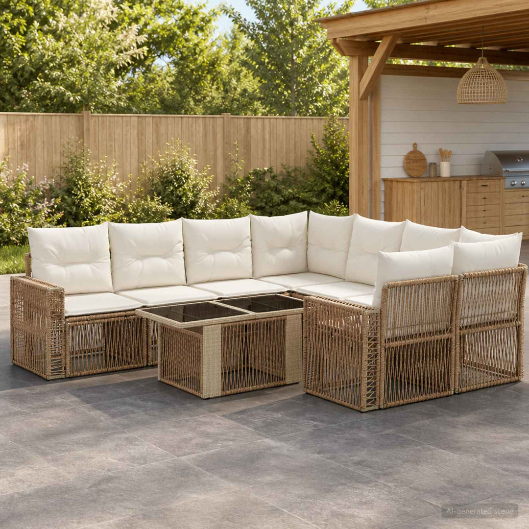 Havesofa Sæt 9 stk. Beige og cremehvid polyrattan