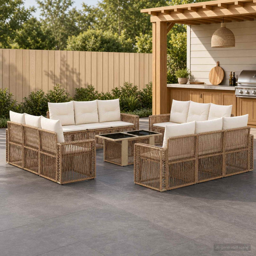 Havesofa Sæt 13 stk. Beige og cremehvid polyrattan