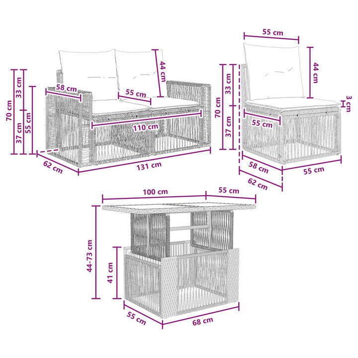 Havesofa Sæt 6 stk. Grå og Mørkegrå polyrattan