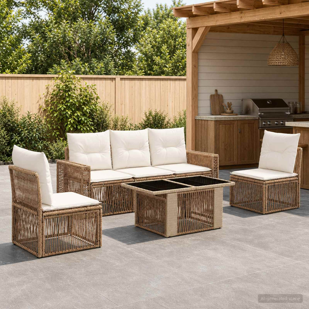 Havesofa Sæt 6 stk. Beige og cremehvid polyrattan