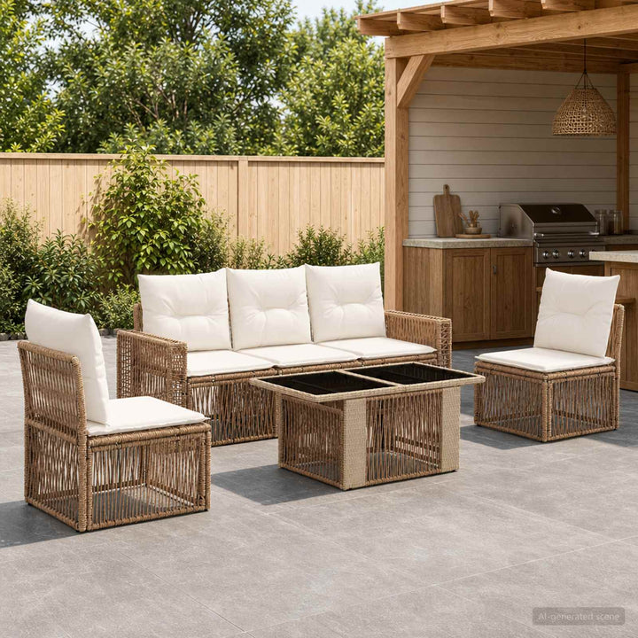 Havesofa Sæt 6 stk. Beige og cremehvid polyrattan