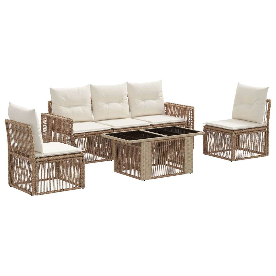 Havesofa Sæt 6 stk. Beige og cremehvid polyrattan