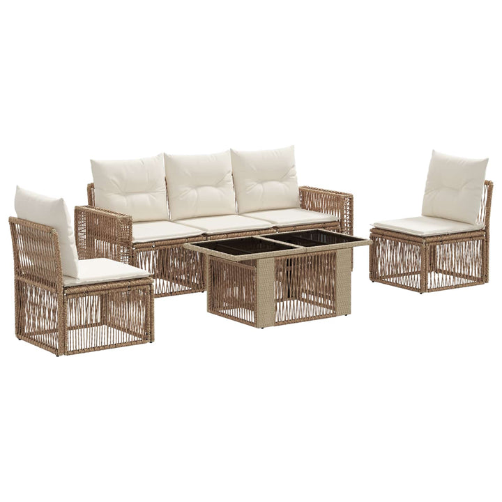 Havesofa Sæt 6 stk. Beige og cremehvid polyrattan