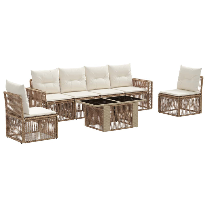 Havesofa Sæt 7 stk. Beige og cremehvid polyrattan