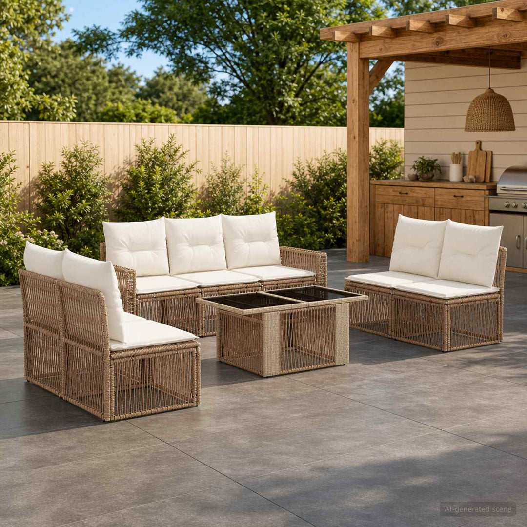 Havesofa Sæt 8 stk. Beige og cremehvid polyrattan