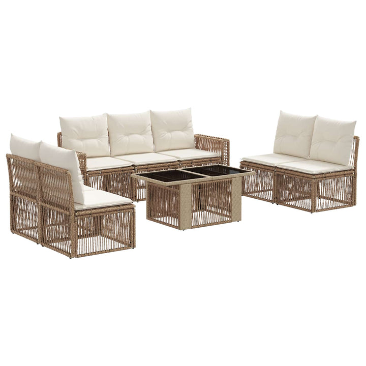 Havesofa Sæt 8 stk. Beige og cremehvid polyrattan