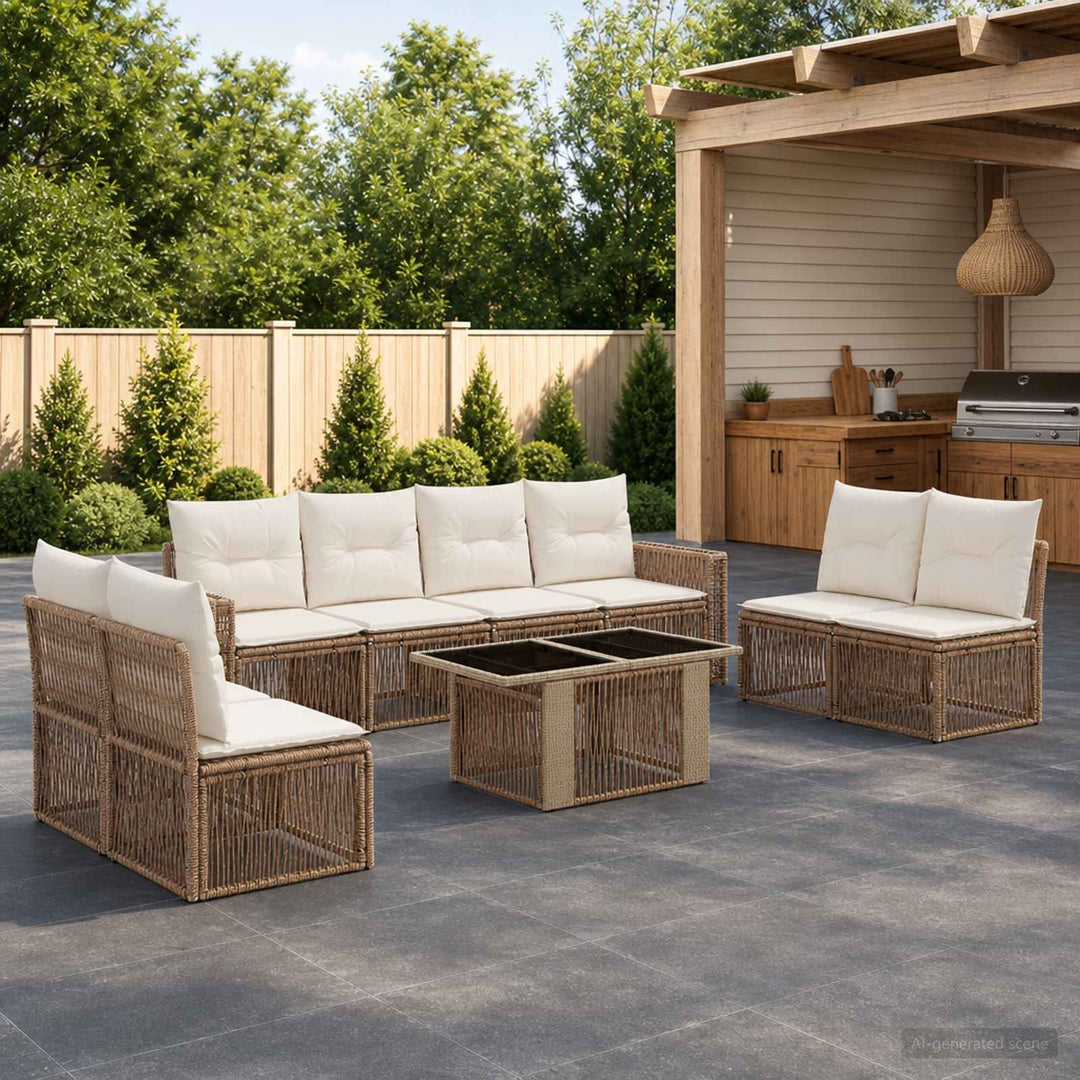 Havesofa Sæt 9 stk. Beige og cremehvid polyrattan