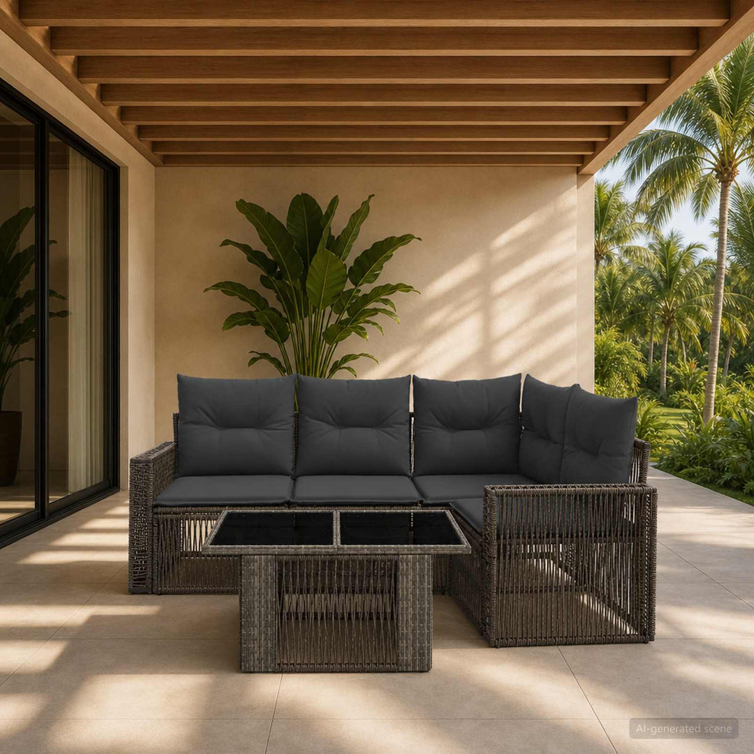 Havesofa Sæt 5 stk. Grå og Mørkegrå polyrattan