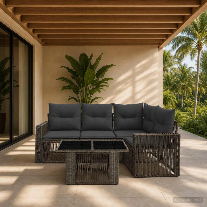 Havesofa Sæt 5 stk. Grå og Mørkegrå polyrattan