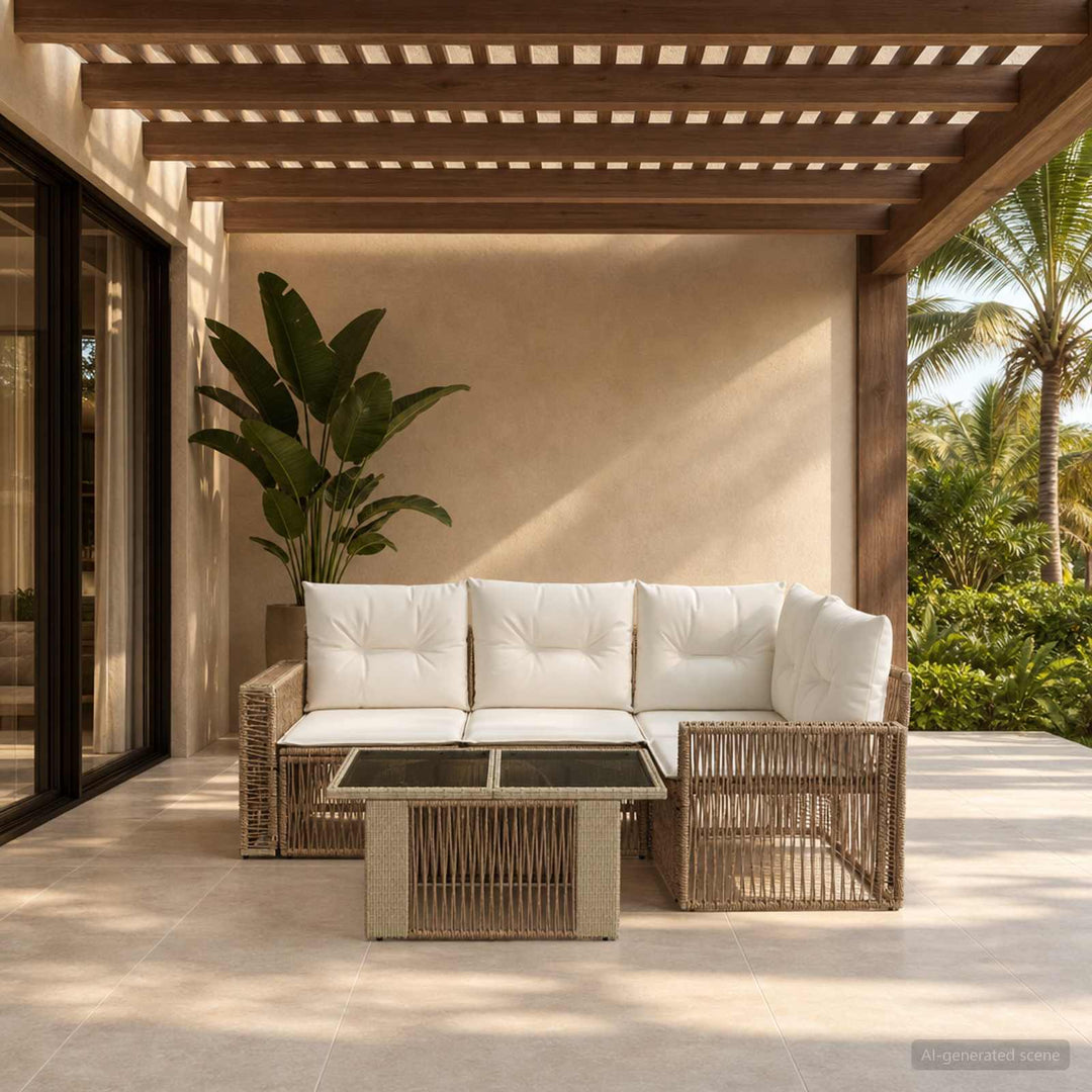 Havesofa Sæt 5 stk. Beige og cremehvid polyrattan