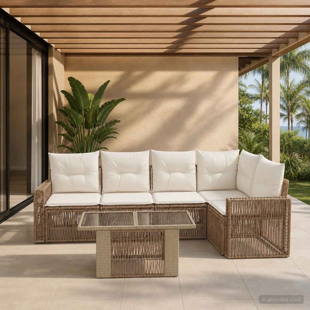 Havesofa Sæt 6 stk. Beige og cremehvid polyrattan