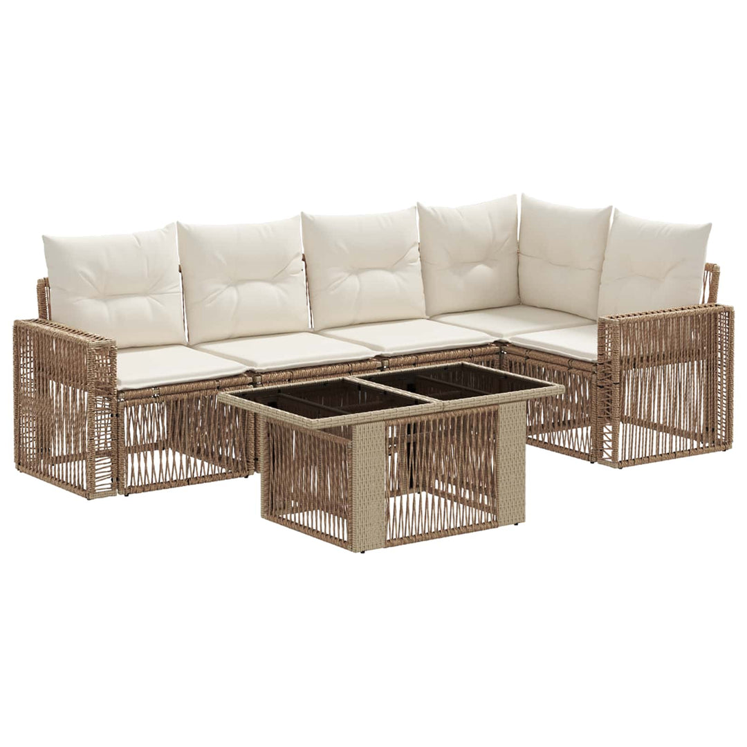 Havesofa Sæt 6 stk. Beige og cremehvid polyrattan