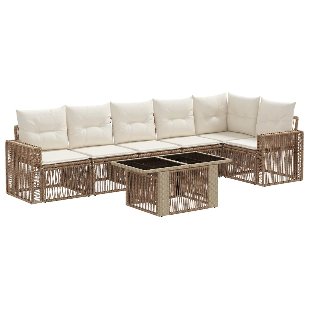 Havesofa Sæt 7 stk. 6-Antal sæder Beige og cremehvid polyrattan