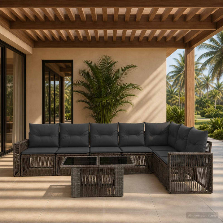 Havesofa Sæt 8 stk. Grå og Mørkegrå polyrattan
