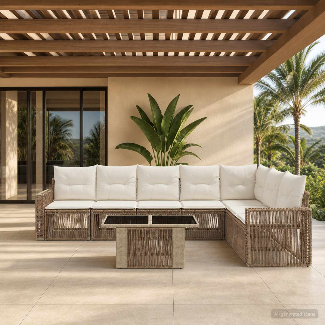 Havesofa Sæt 8 stk. Beige og cremehvid polyrattan