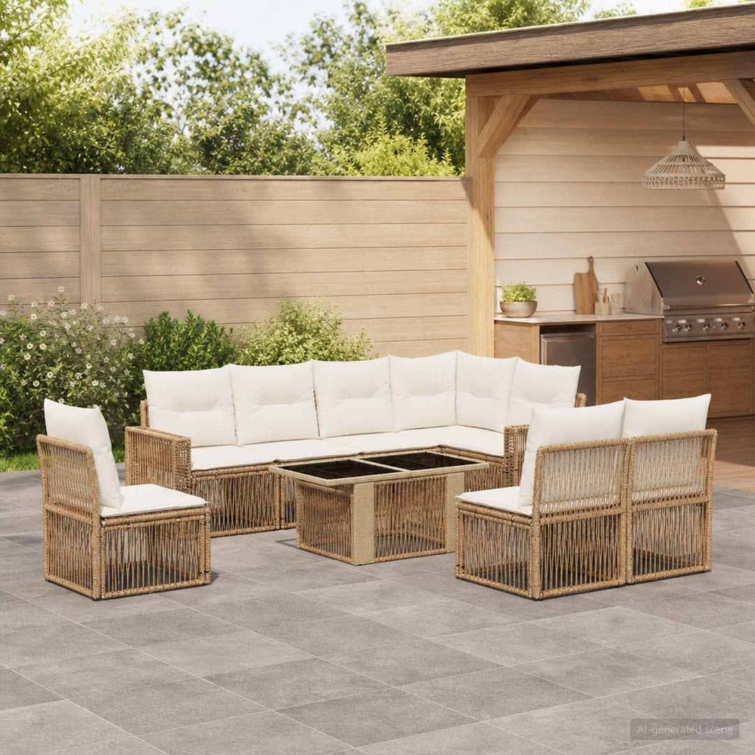 Havesofa Sæt 9 stk. Beige og cremehvid polyrattan