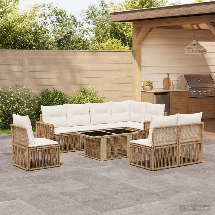 Havesofa Sæt 9 stk. Beige og cremehvid polyrattan
