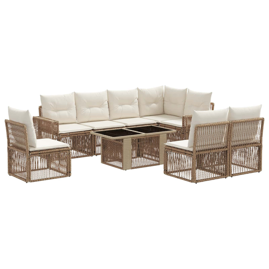 Havesofa Sæt 9 stk. Beige og cremehvid polyrattan