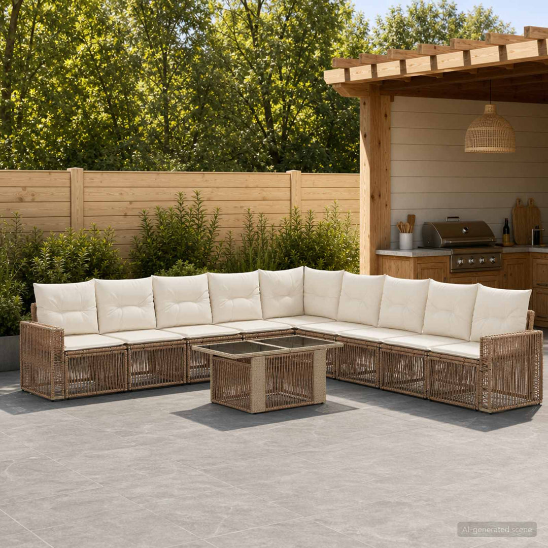Havesofa Sæt 10 stk. Beige og cremehvid polyrattan