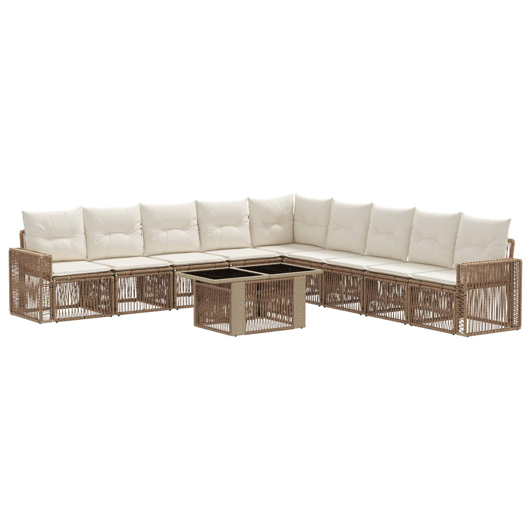 Havesofa Sæt 10 stk. Beige og cremehvid polyrattan