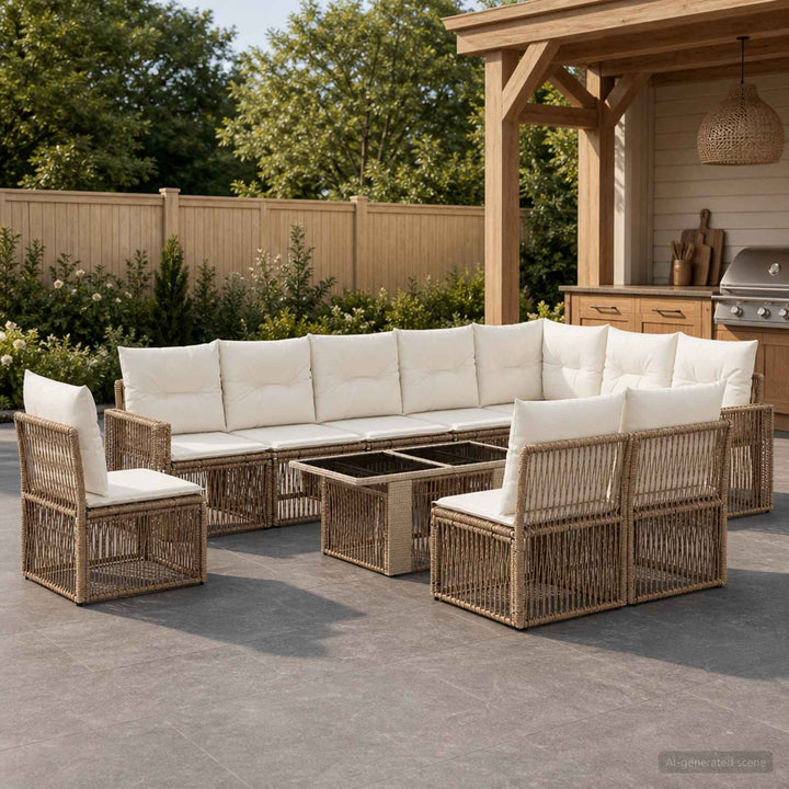 Havesofa Sæt 11 stk. Beige og cremehvid polyrattan