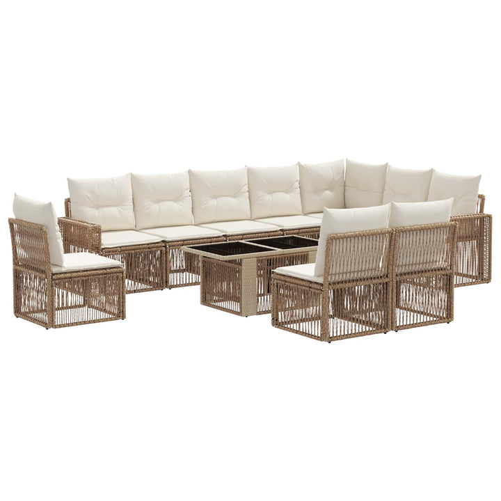Havesofa Sæt 11 stk. Beige og cremehvid polyrattan