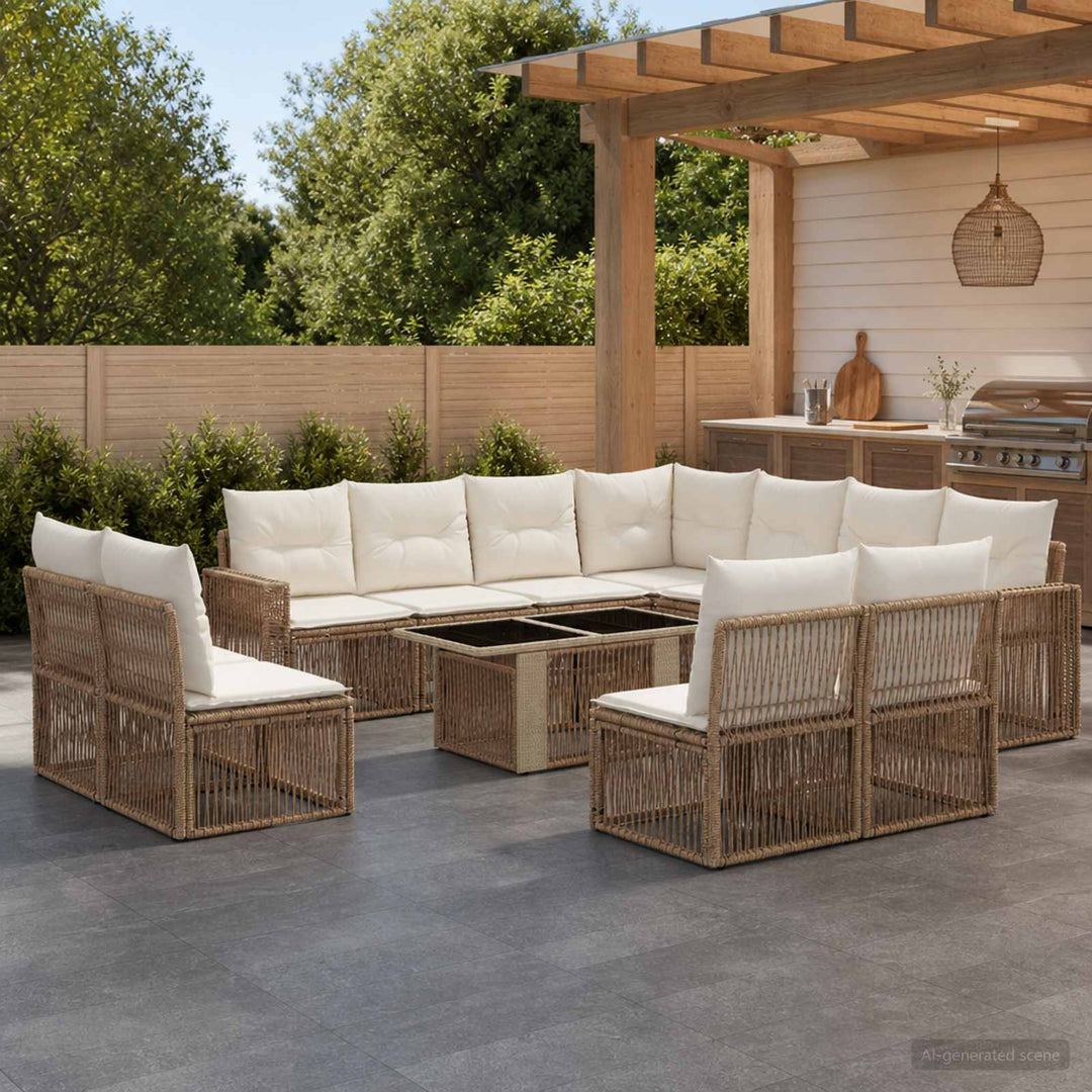 Havesofa Sæt 12 stk. Beige og cremehvid polyrattan