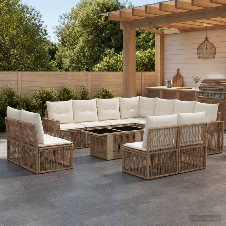Havesofa Sæt 12 stk. Beige og cremehvid polyrattan