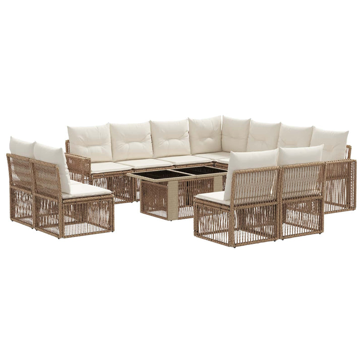 Havesofa Sæt 12 stk. Beige og cremehvid polyrattan