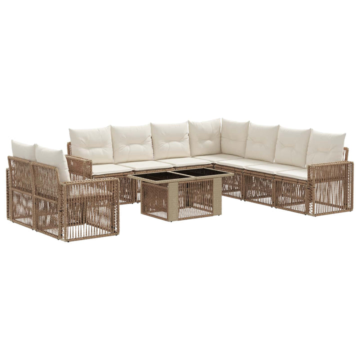 Havesofa Sæt 10 stk. Beige og cremehvid polyrattan