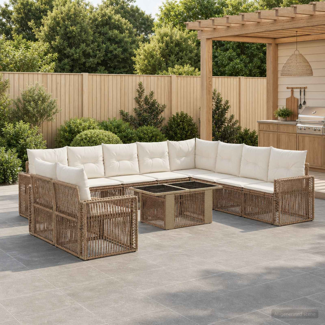 Havesofa Sæt 11 stk. Beige og cremehvid polyrattan