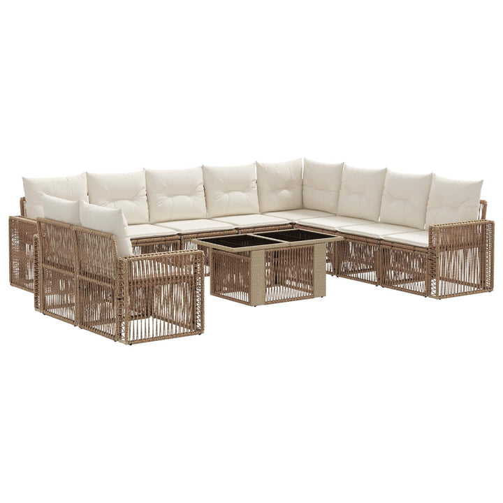 Havesofa Sæt 11 stk. Beige og cremehvid polyrattan