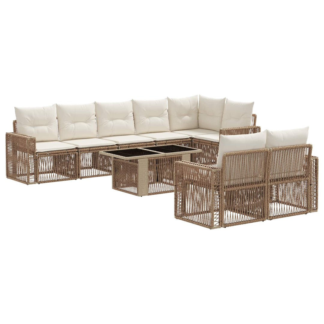 Havesofa Sæt 9 stk. Beige og cremehvid polyrattan