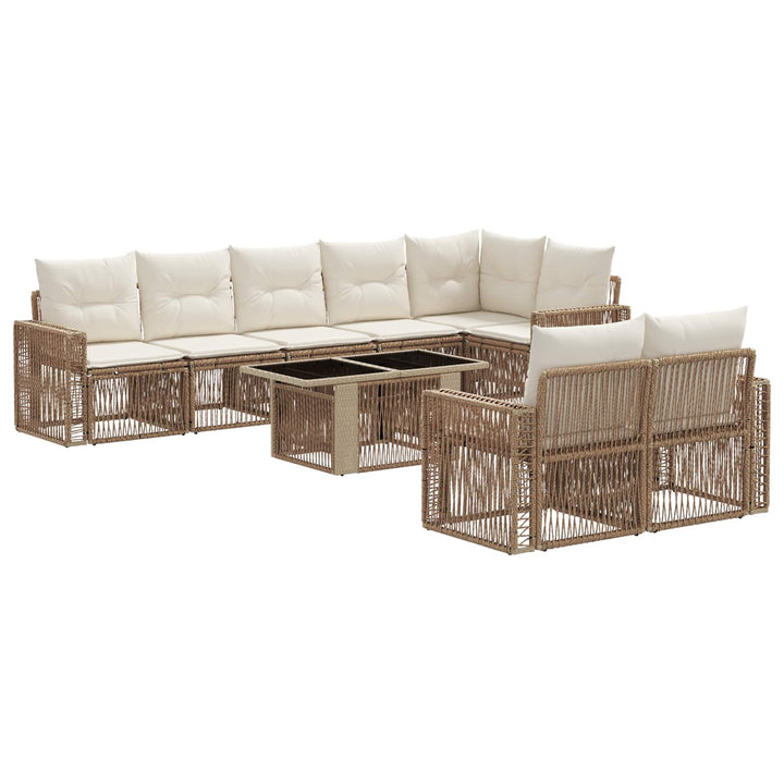 Havesofa Sæt 9 stk. Beige og cremehvid polyrattan